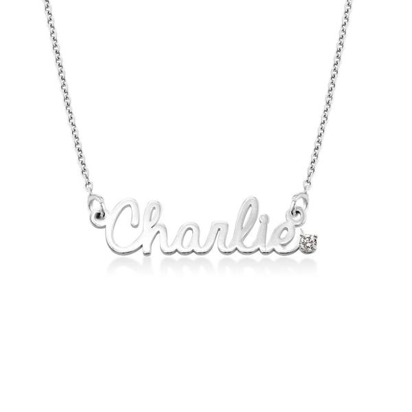 Diamond Cursive Name Necklace in Silver