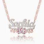 Double Plated Double Heart Name Necklace w/ Clip Chain Rose Gold