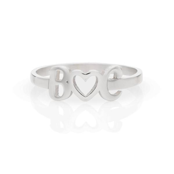 I Heart You Initial Ring in Silver