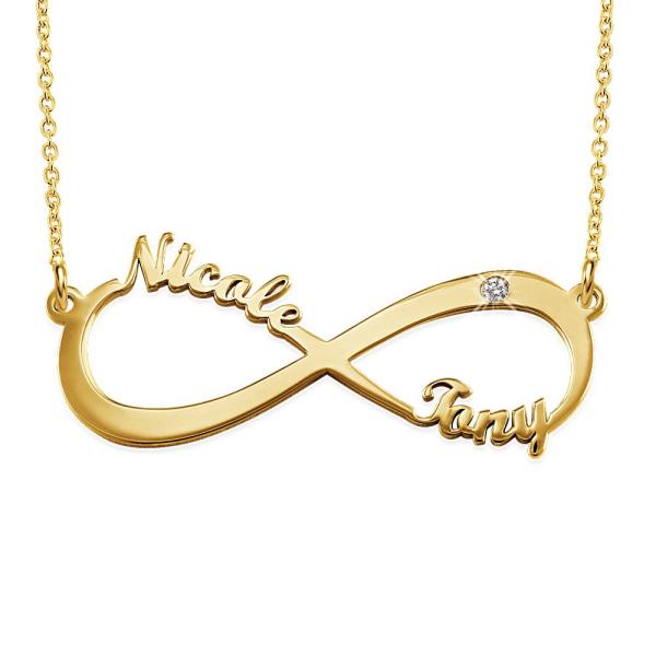 Infinity Name Necklace with Diamond in Gold