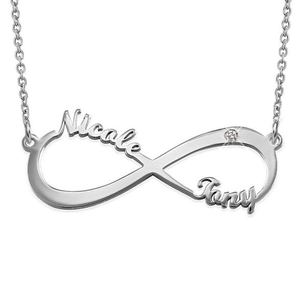 Infinity Name Necklace with Diamond in Silver