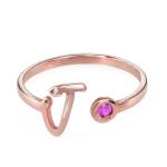 Initial Open Promise Ring with Birthstone in Rose Gold