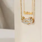 Double Plated Pop Out Heart Name Necklace w/ Figaro Chain Gold