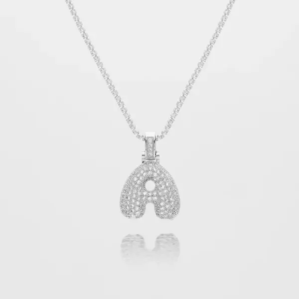 ICY Bubble Letter Initial Necklace Silver