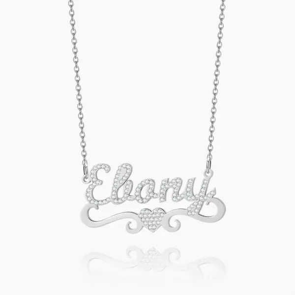 Iced Heart Name Necklace Silver