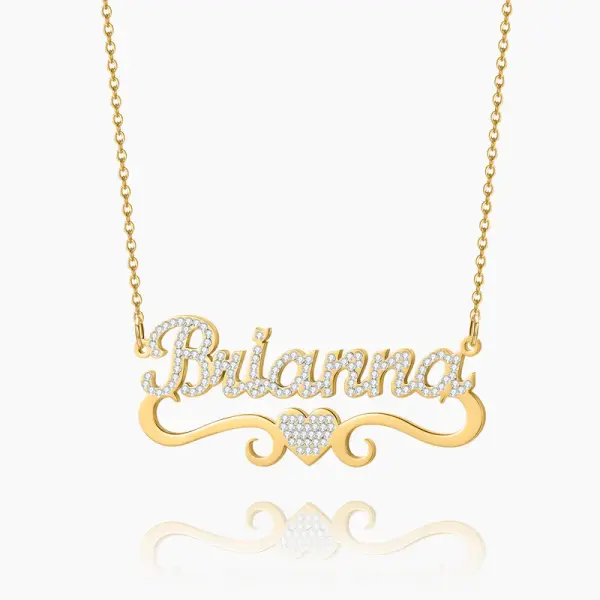 Iced Heart Name Necklace Gold