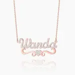 Iced Heart Name Necklace Rose Gold