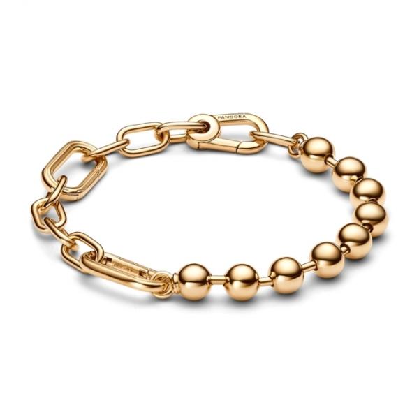 Gold-Plated Metal Bead & Link Chain Bracelet