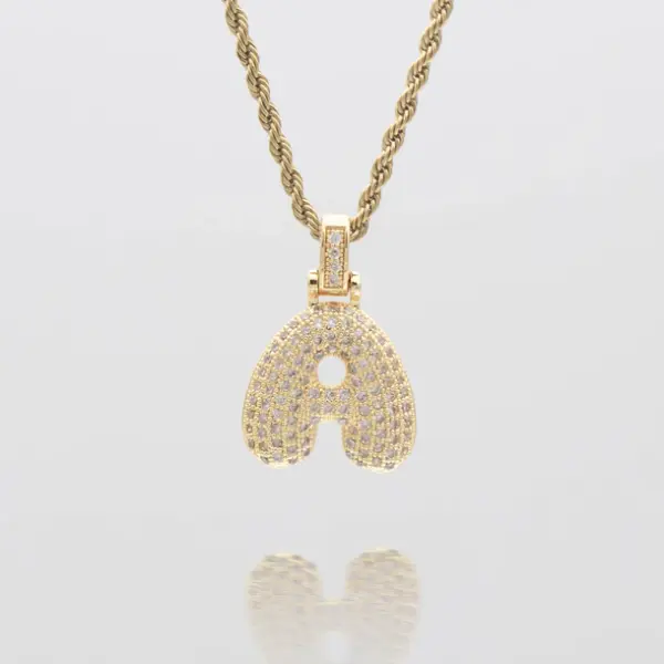 ICY Bubble Letter Initial Necklace Gold