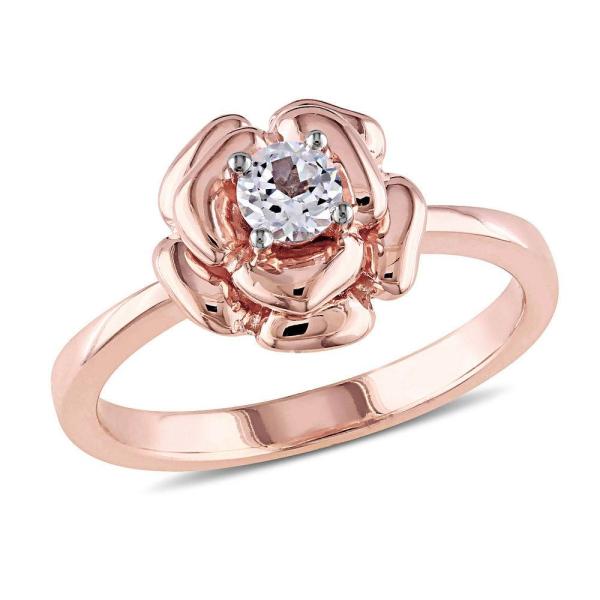 Sapphire Rose Flower Promise Ring in Rose Gold