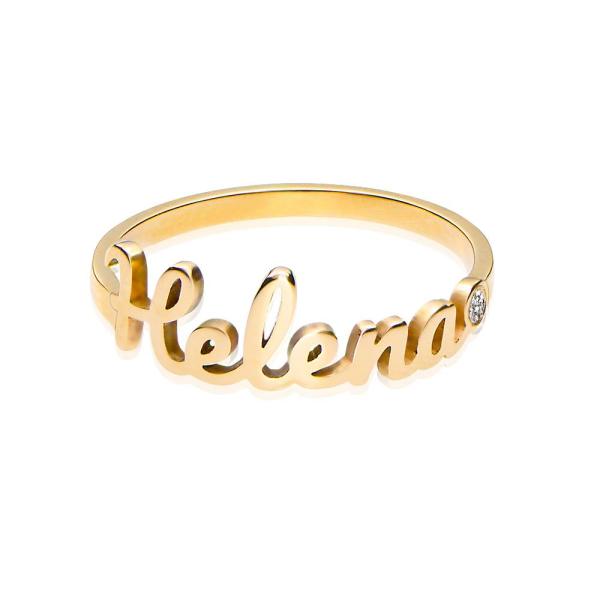 Script Name Ring with Diamond in Gold