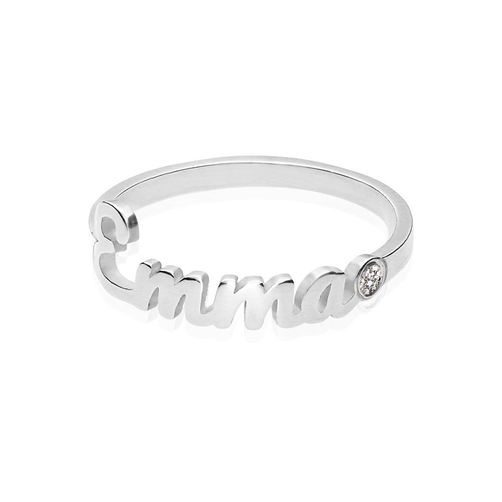 Script Name Ring with Diamond in Silver