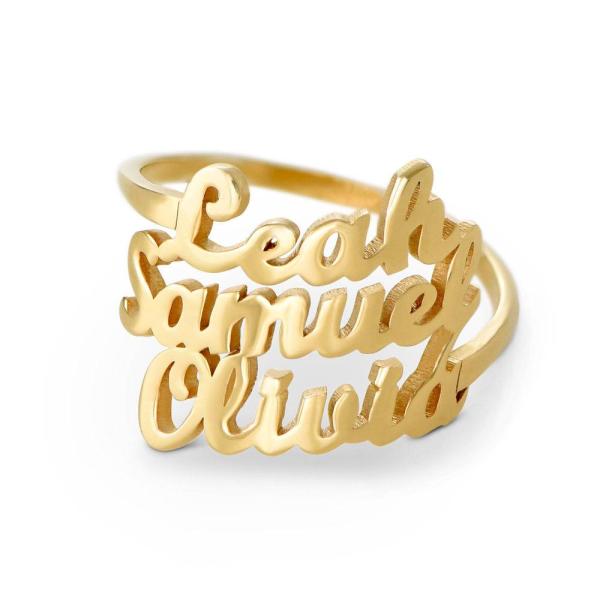 Script Triple Name Ring in Gold