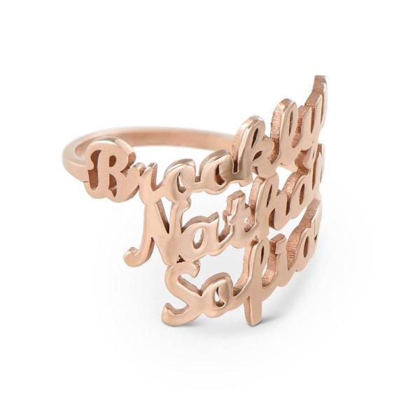 Script Triple Name Ring in Rose Gold