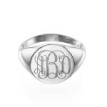 Signet Ring with Engraved Monogram for Women in Silver