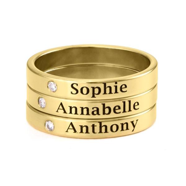 Stackable Diamond Name Ring in Gold