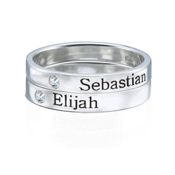 Stackable Diamond Name Ring in Silver