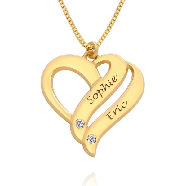 Two Hearts Forever One Necklace with Diamonds in Gold