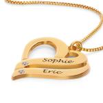 Two Hearts Forever One Necklace with Diamonds in Gold