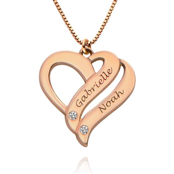 Two Hearts Forever One Necklace with Diamonds in Rose Gold