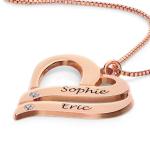 Two Hearts Forever One Necklace with Diamonds in Rose Gold