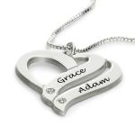 Two Hearts Forever One Necklace with Diamonds in Silver